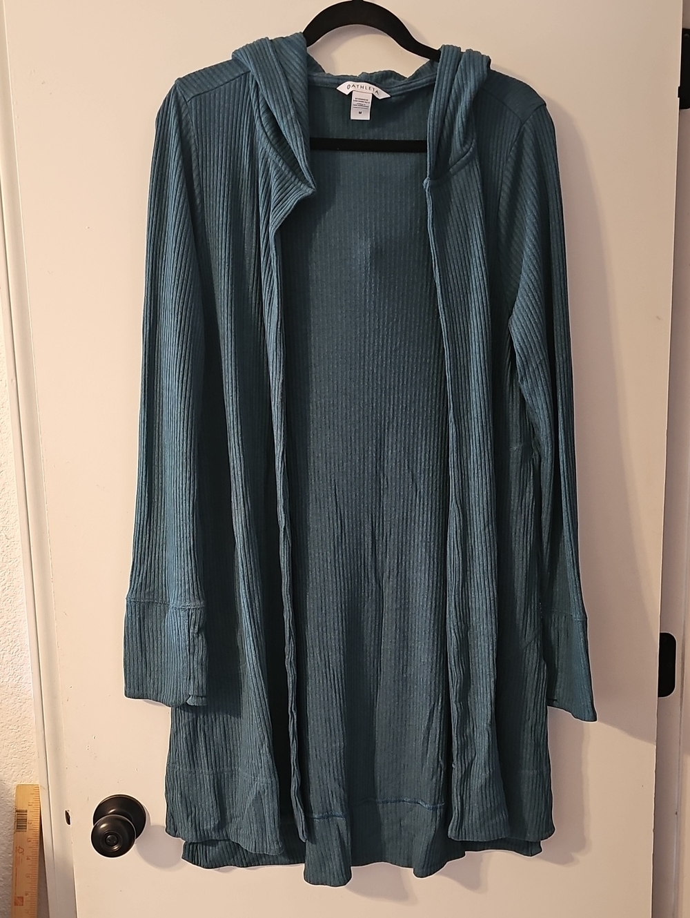 Athleta Harmony Pose Wrap Hooded Cardigan, color Borealis Green Size Medium